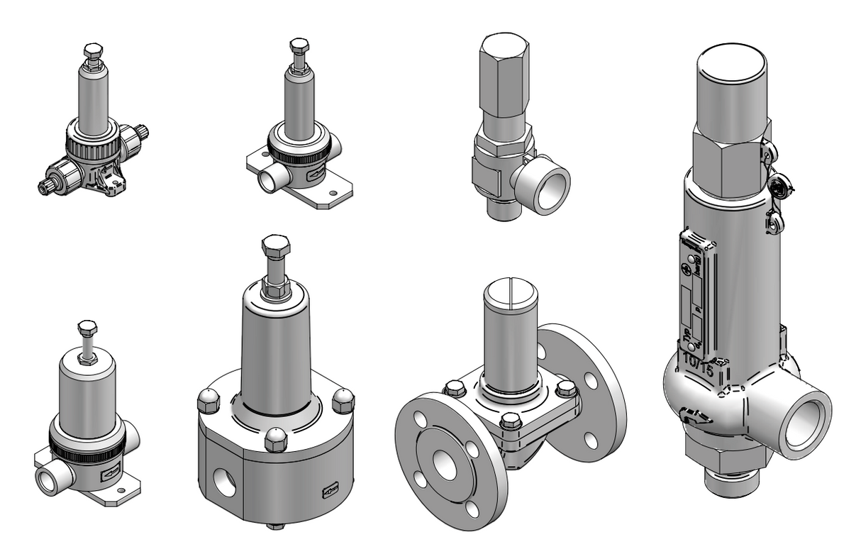 Shutoff, back-pressure and pressure relief valves